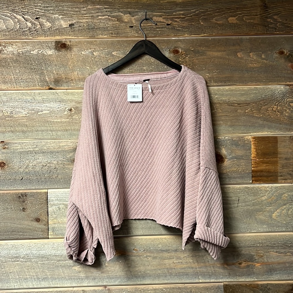 Free People NWT Dusty Rose Pink Ribbed Oversized Crop Sweater Small